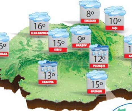 Temperaturi mult mai scăzute decât cele obișnuite cu cer înnorat și ploi slabe | PROGNOZA METEO