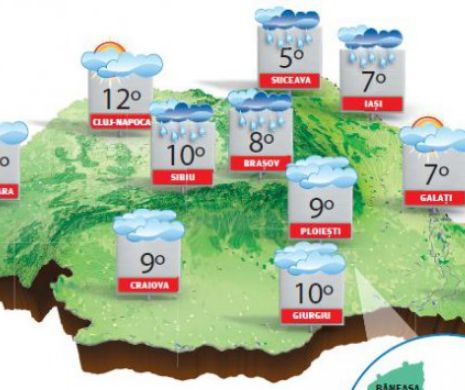 Vreme foarte rece cu înnorări și ploi temporare, cu precădere în zonele extracarpatice | PROGNOZA METEO