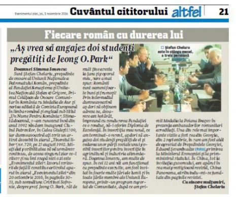 CUVÂNTUL CITITORULUI. „Aș vrea să angajez doi studenți pregătiți de Jeong O.Park”