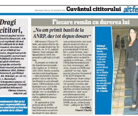 CUVÂNTUL CITITORULUI. „Nu am primit banii de la ANRP, dar tot depun dosare”
