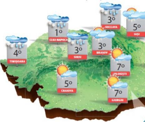 Instabilitate atmosferică accentuată, cu precipitații sub formă de ploi, ninsoare, lapoviță și polei | PROGNOZA METEO