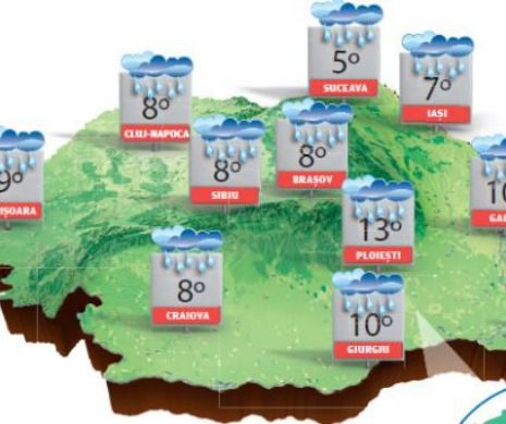 Vreme rece în majoritatea regiunilor, cu ploi în aversă și vânt la rafală | PROGNOZA METEO