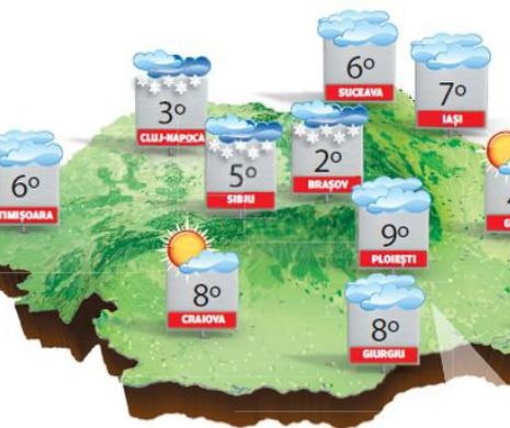 Vreme cu temperaturi peste mediile perioadei, cu precipitații mai ales sub formă de ninsoare | PROGNOZA METEO