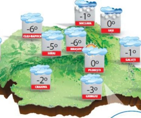 Cer înnorat, ceață, ninsori slabe și temperaturi apropiate de cele normale pentru ianuarie | PROGNOZA METEO