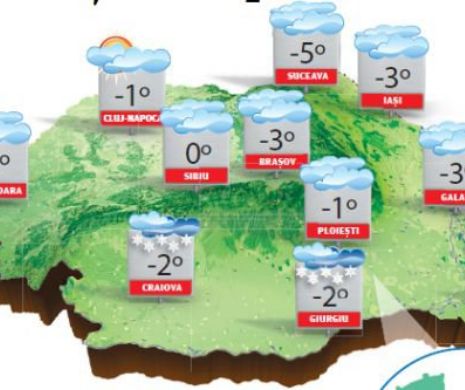 Vremea rămâne geroasă în continuare cu cer înnorat, ninsori și vânt puternic | PROGNOZA METEO
