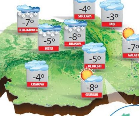 Vremea se menține în cotele normale la această dată: ninsori, polei, vânt și ger