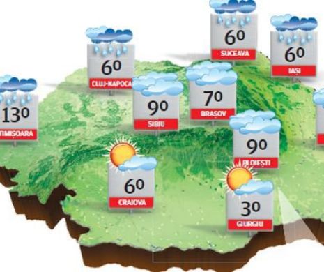 Cod galben de precipitații însemnate cantitativ, dar și temperaturi peste normalul perioadei | PROGNOZA METEO