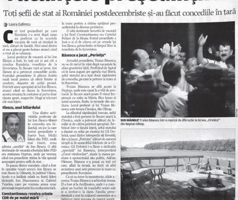 Președinții Iliescu, Constantinescu și Băsescu și-au făcut concediile, întodeauna, în țară | Memoria EVZ