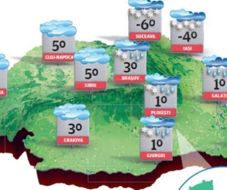Vreme închisă și rece, cu vânt, ploi, lapoviță și ninsori, cu precădere, în jumătatea de sud-est a țării | PROGNOZA METEO