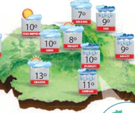 Va ploua slab în sudul, estul și centrul țării, iar la munte, în zona înaltă, va ninge | PROGNOZA METEO
