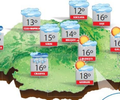 Vreme frumoasă și caldă, dar norii se adună pe cer și nu lipsesc precipitațiile | PROGNOZA METEO