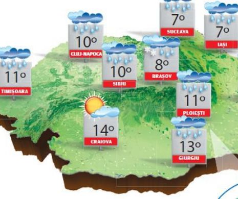 Temperaturi scăzute pentru această dată, cu averse și posibile descărcări electrice | PROGNOZA METEO