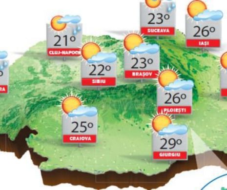 Temperaturi ridicate, dar vremea rămâne instabilă mai ales în vest și la munte | PROGNOZA METEO