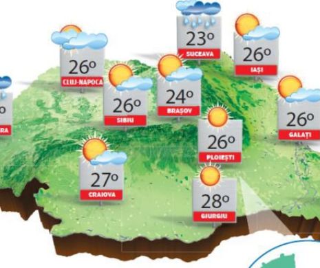 Vreme foarte caldă și frumoasă, dar și cu averse și descărcări electrice în vestul și nord-vestul țării | PROGNOZA METEO