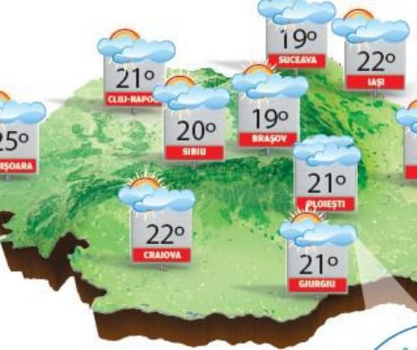 Vreme instabilă cu cer temporar noros, favorabil, trecător, ploilor de scurtă durată | PROGNOZA METEO