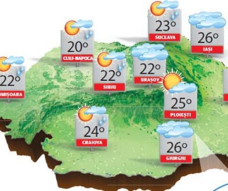 Vreme instabilă în vestul, centrul şi nordul ţării, dar şi în zonele de deal şi de munte | PROGNOZA METEO