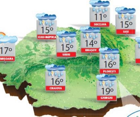 Vreme rece în toată țara, cu averse, descărcări electrice, iar la munte, lapoviță și ninsori | PORGNOZA METEO