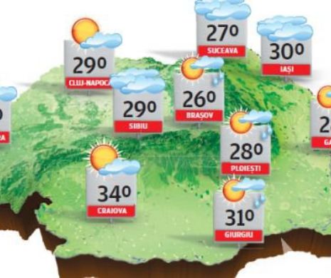 Vreme călduroasă în majoritatea zonelor, izolat caniculară, dar și cu instabilitate atmosferică | PROGNOZA METEO