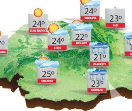 Vremea rămâne ușor instabilă și răcoroasă, cu înnorări și ploi de scurtă durată | PROGNOZA METEO
