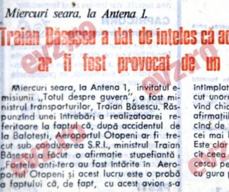 Băsescu a spus că teroriștii au provocat catastrofa aviatică de la Balotești