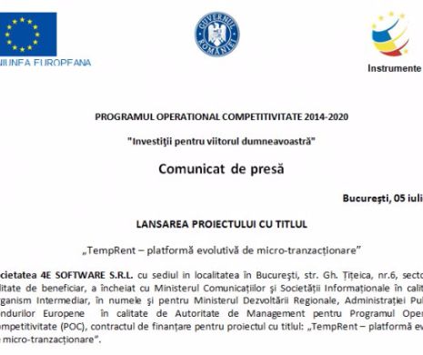 PROGRAMUL OPERATIONAL COMPETITIVITATE 2014-2020 | „Investiţii pentru viitorul dumneavoastră” (P)