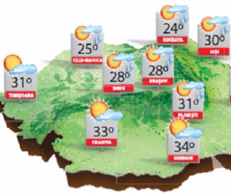 Vremea rămâne călduroasă, iar spre seară vor cădea ploi în averse și, local, chiar grindină
