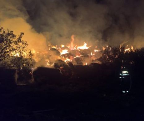 Incendiu puternic la Deta. Un depozit de furaje a ars cu totul I FOTO
