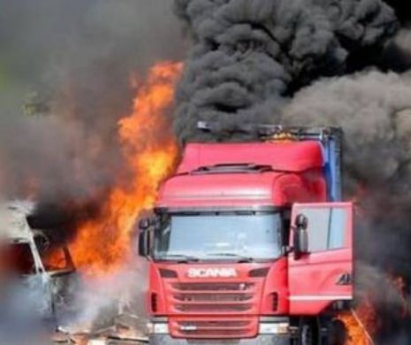 Arşi de vii în cabina TIR-ului după ce butelia la care se încălzeau a explodat