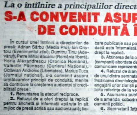 Primele principii de conduită în presă, stabilite în 1995. Degeaba. Nu s-a respectat nimic