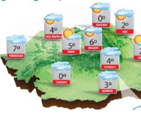 Vremea se va încãlzi în toată ţara, dar vor fi înnorări și precipitații mixte