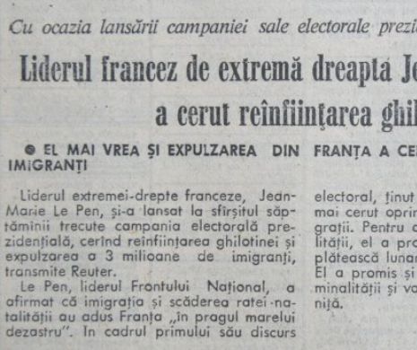 Liderul francez de extremă dreapta Jean Marie Le Pen a cerut REÎNFIINȚAREA GHILOTINEI. Memoria EvZ