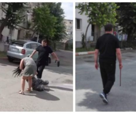 Femeie bătută cu ranga în plinp stradă