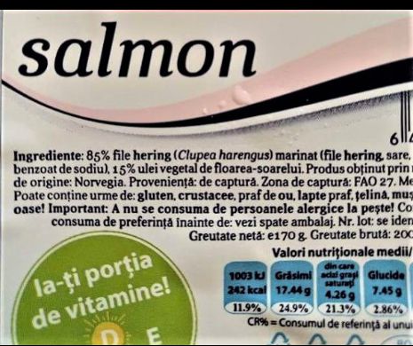 File de hering cu etichetă de somon, vândut la Constanța. Lanț de supermarketuri amendat de OPC pentru practici înșelătoare