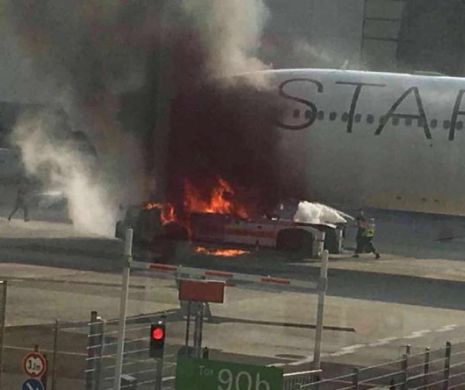PANICĂ pe AEROPORTUL din FRANKFURT. Un AVION Airbus A 340-300 a fost cuprins de FLĂCĂRI