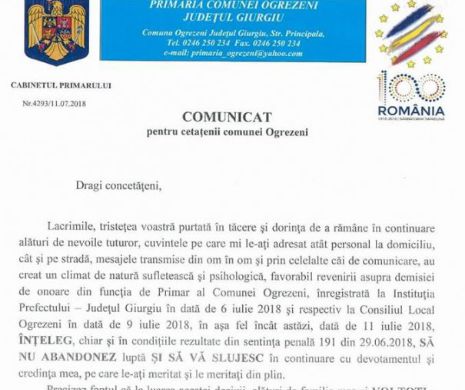 Fabulosul COMUNICAT al PRIMARULUI din OGREZENI către CONSĂTENII ÎNDURERAŢI