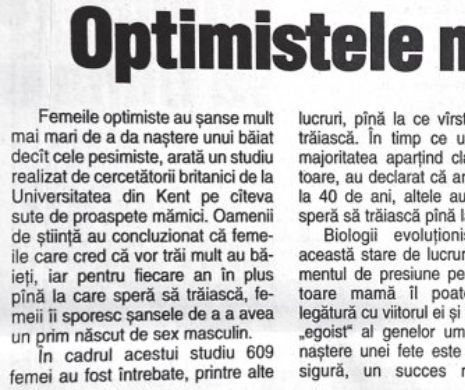 Femeile vesele fac băieți, nu fete!