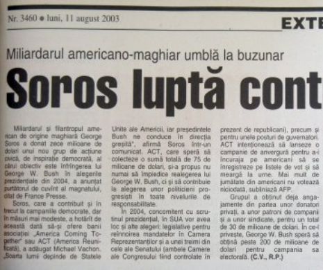 Miliardarul americano-maghiar pariază pe 10 milioane dolari. Soros vrea să îi pună piedică lui Bush
