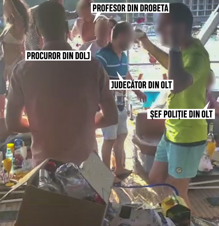 Ţara fierbe iar nişte procurori, judecători și șefi de Poliție de la Dolj și Olt chefuiesc pe un ponton de lux de pe Dunăre