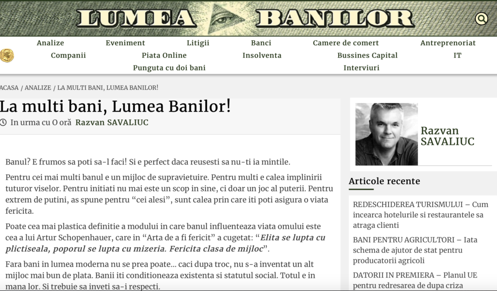 Lumea Banilor, cea mai nouă publicație din România