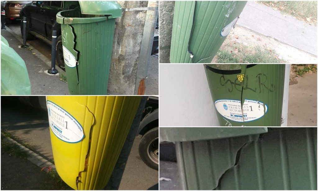 Cum golește firma de salubritate angajată de Clotilde Armand coșurile de gunoi stradale. Pagubă de aproape 50.000 lei în câteva zile GALERIE FOTO