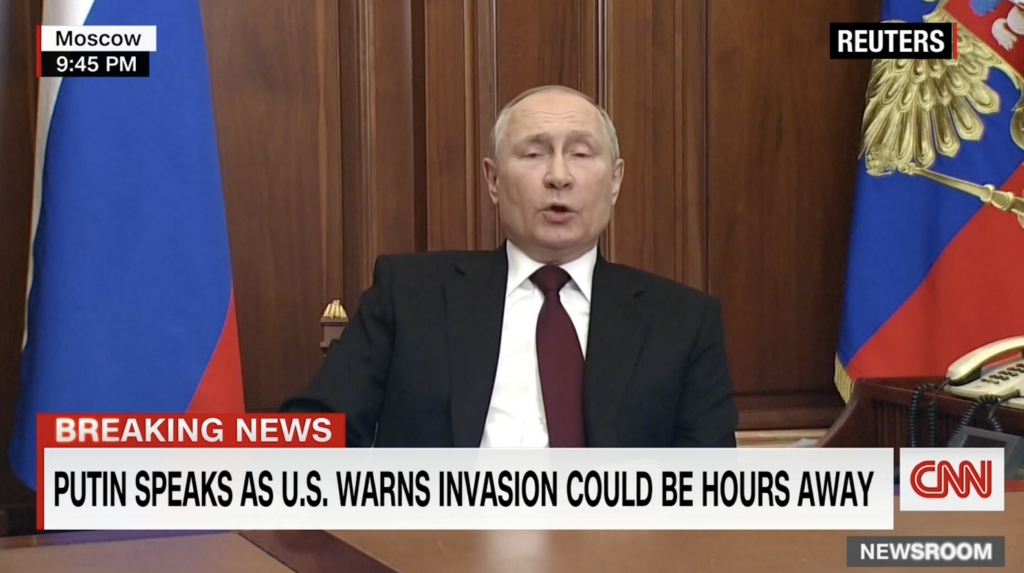 Cum a jucat teatru Vladimir Putin înaintea ordinului dat trupelor Rusiei. Discursul halucinant al liderului de la Kremlin. Falsurile istorice care acoperă o decizie care duce spre un conflict catastrofal