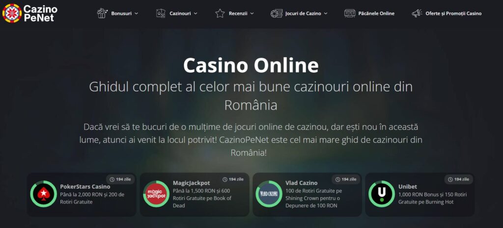 Cazinopenet.ro - cel mai nou și mai complex ghid al jocurilor de cazino legale în România