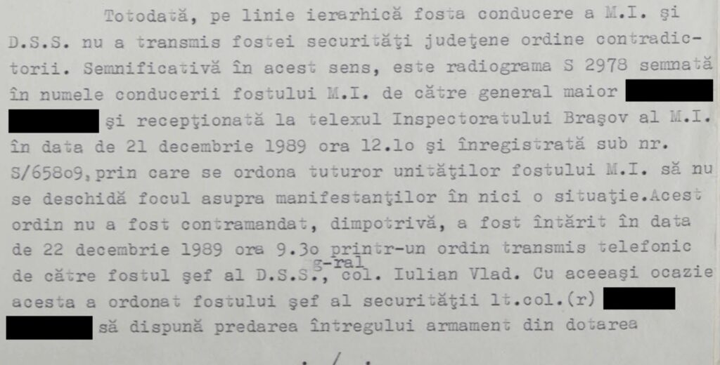 Revoluție 1989. Ordinul șefului Securității Iulian Vlad de a nu trage în populație, confirmat de un document declasificat de SRI