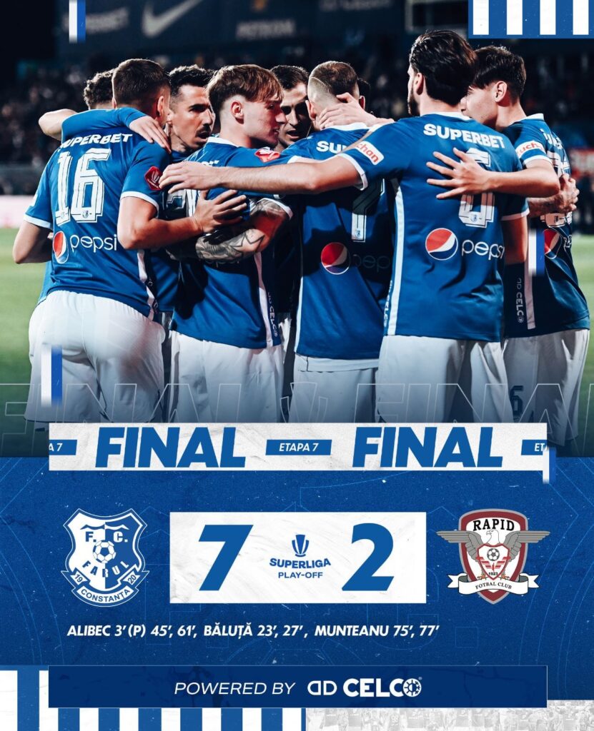 Farul se duce glonț către titlul din Liga I, după un scor de maidan cu Rapid. Giuleștenii și-au dorit mai mult eșecul