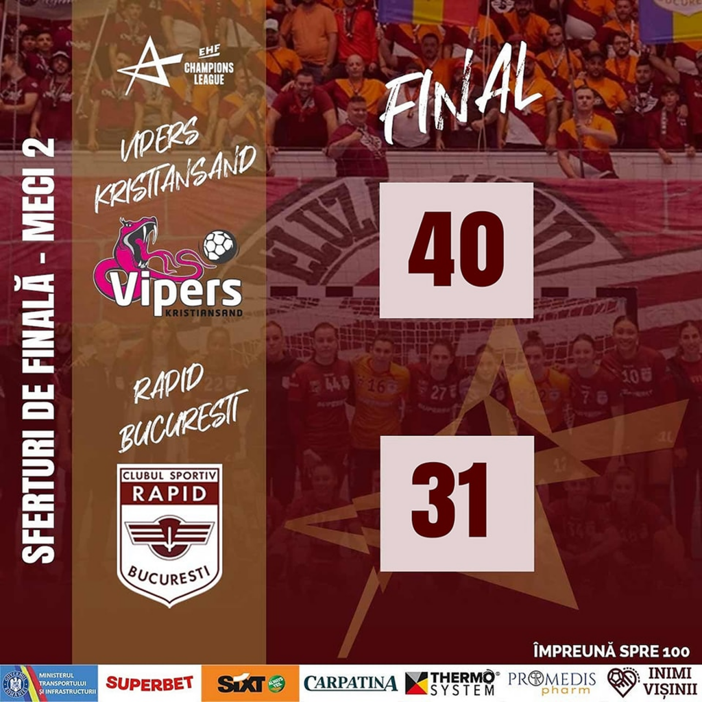 Rapid, eliminată din Liga Campionilor la handbal. Echipa giuleșteană, depășită clar de o superforță