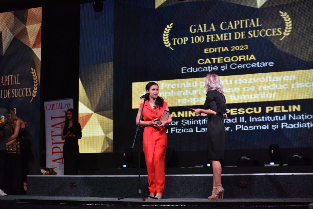 Top 100 femei de succes 2023. Gianina Popescu Pelin, cercetătoare INFLPR, premiată de Revista Capital: „Activitatea mea se bazează pe biomedicină și biofizică”