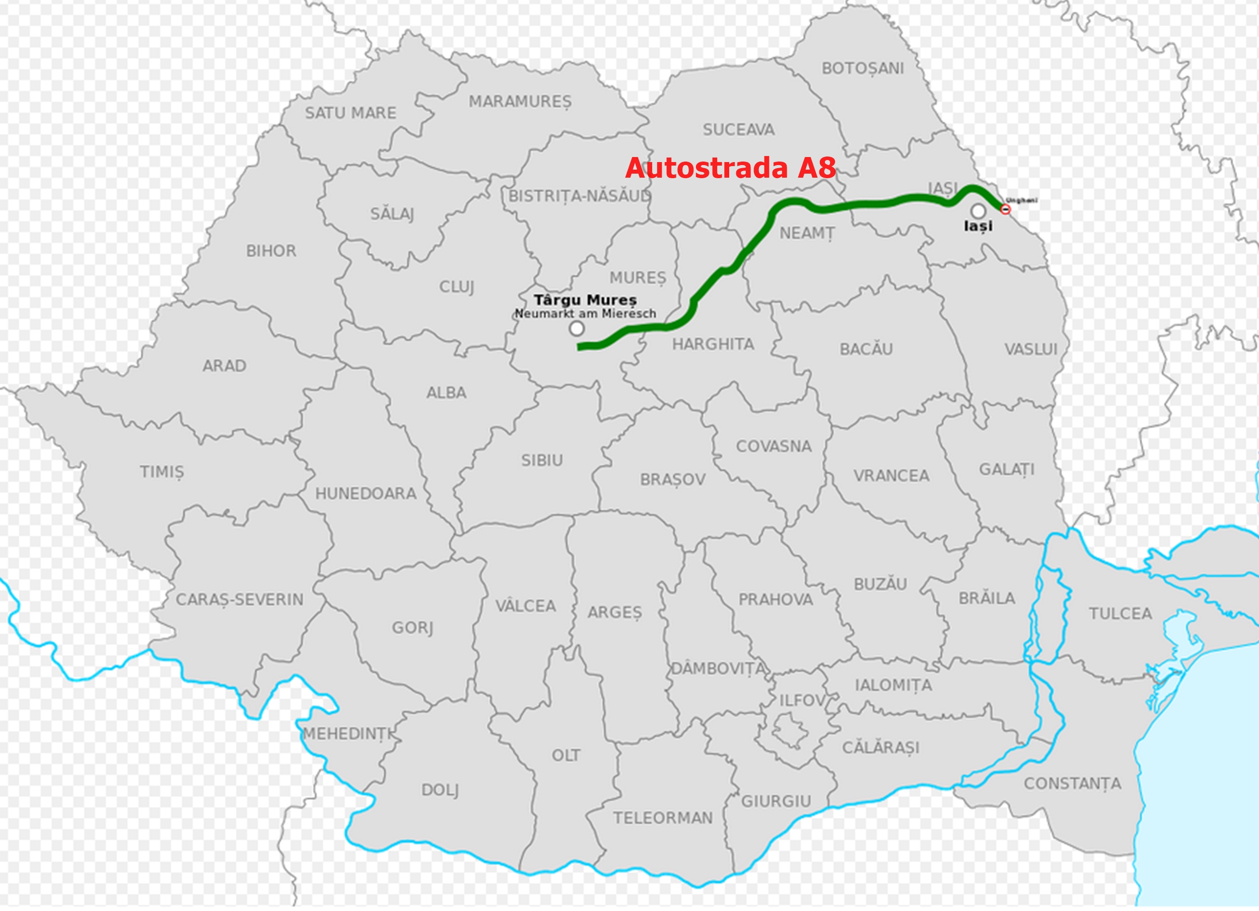 Traseul Autostrăzii A8.
