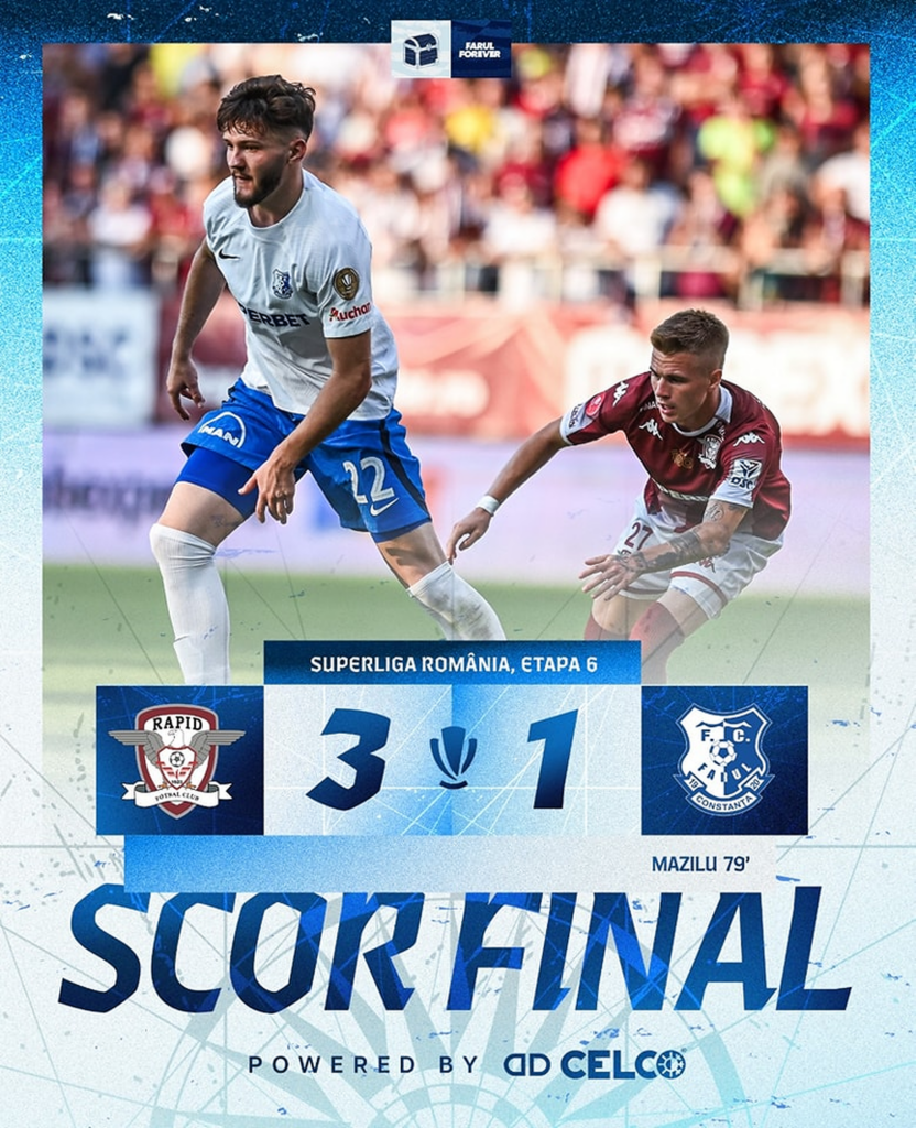 Rapid s-a reabilitat în fața Farului. Giuleștenii au oprit seria de 3 înfrângeri consecutive