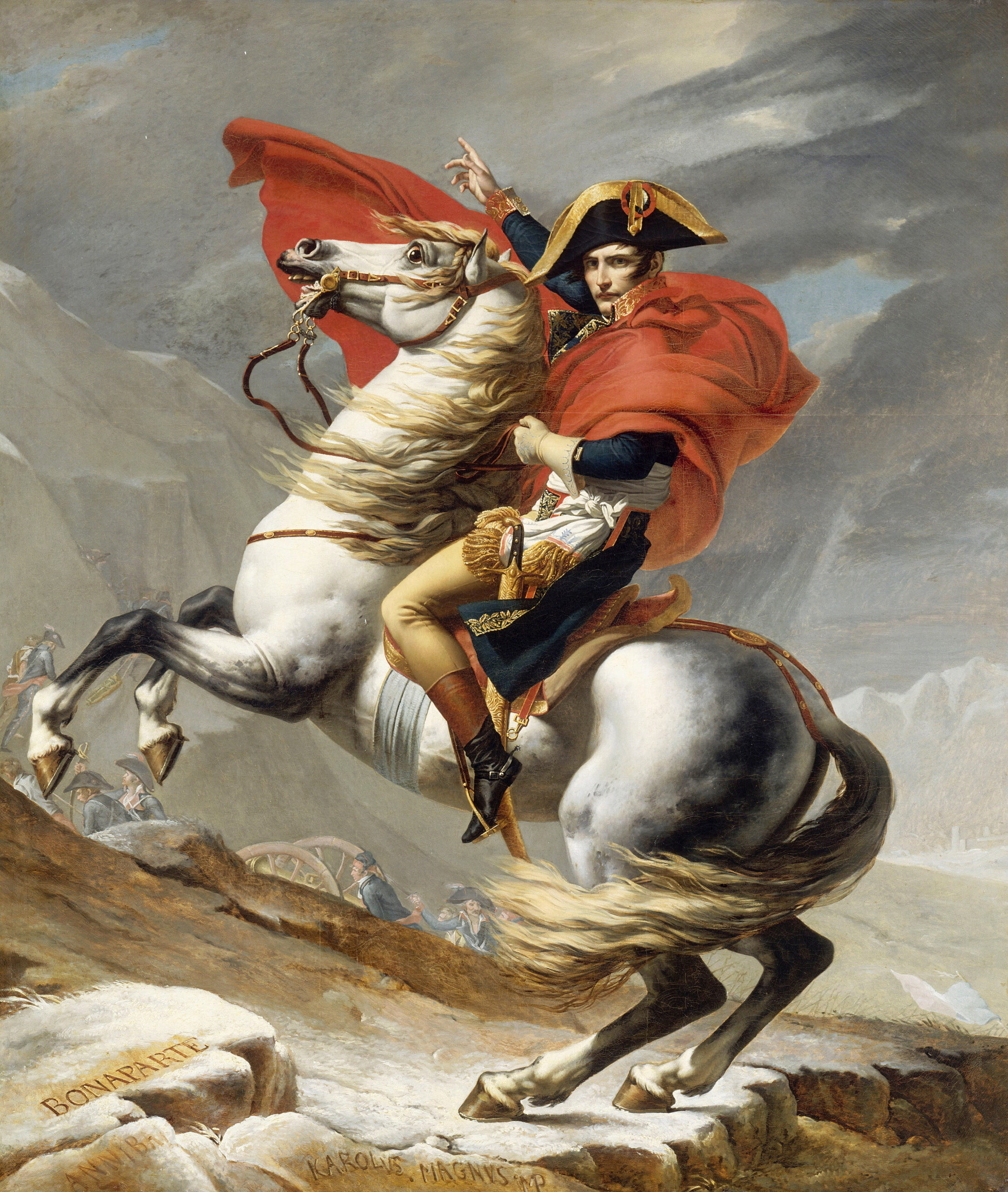 Pictura în ulei „Napoleon traversând Alpii”, realizată de Jacques-Louis David în 1801. În realitate, Napoleon nu a fost excepțional la călărit. Sursa Foto: Dreamstime