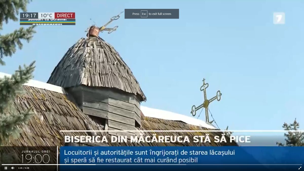 Biserica din lemn de peste două secole din satul Măcăreuca, raionul Drochia, se poate prăbuși în orice moment